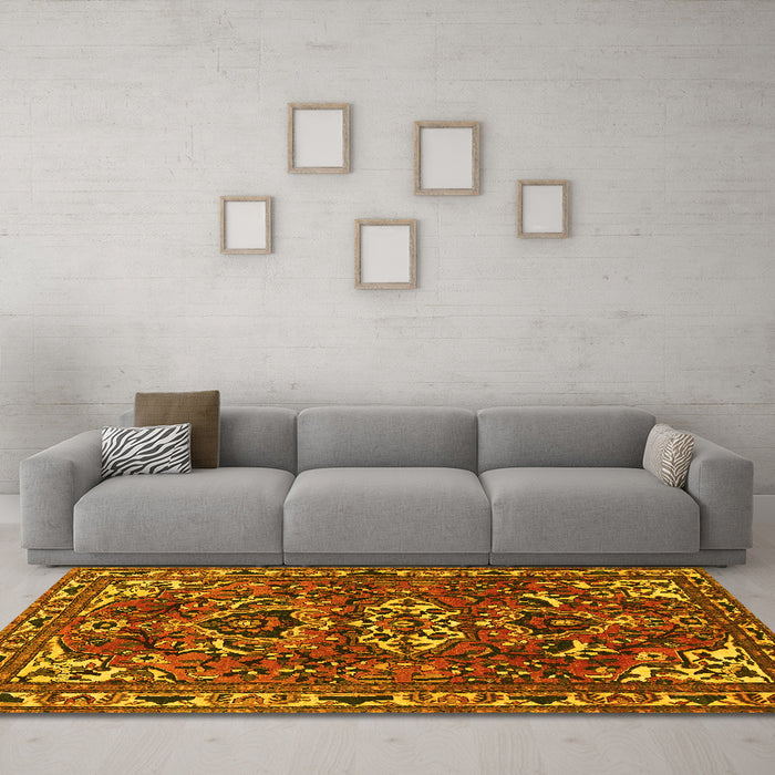Machine Washable Persian Yellow Traditional Rug in a Living Room, wshtr388yw