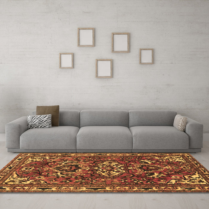 Machine Washable Persian Brown Traditional Rug in a Living Room,, wshtr388brn