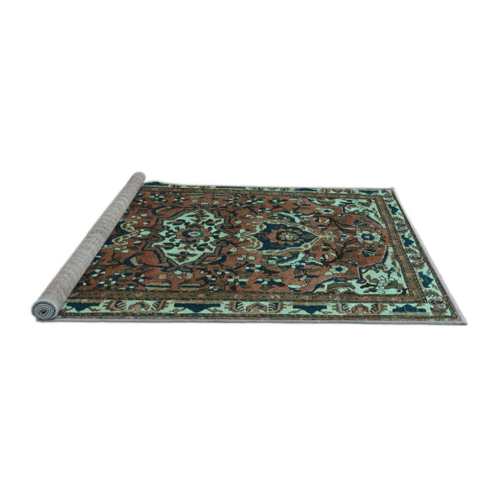 Sideview of Machine Washable Persian Light Blue Traditional Rug, wshtr388lblu