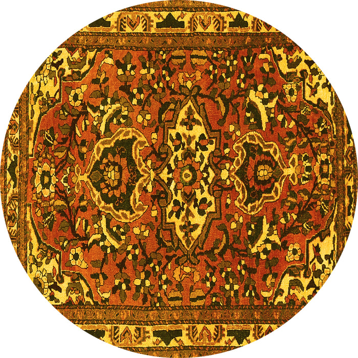 Round Persian Yellow Traditional Rug, tr388yw