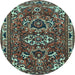 Round Machine Washable Persian Light Blue Traditional Rug, wshtr388lblu