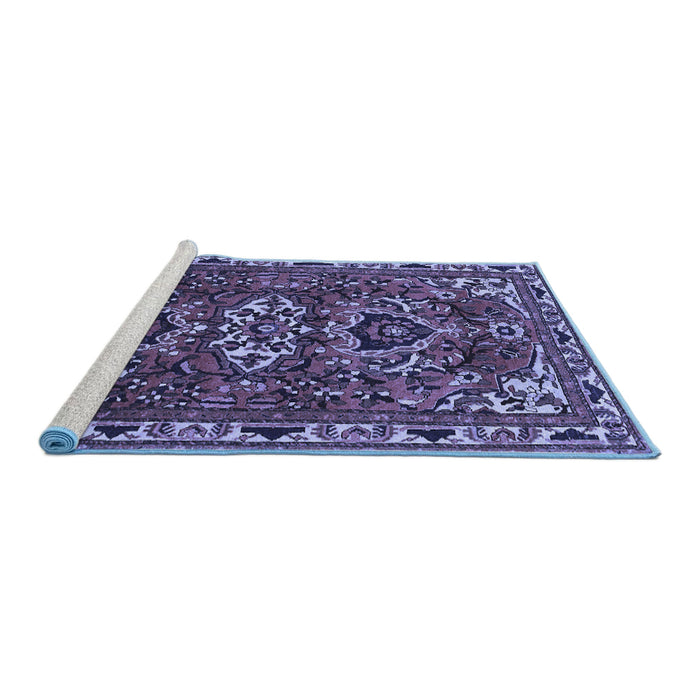 Sideview of Machine Washable Persian Blue Traditional Rug, wshtr388blu