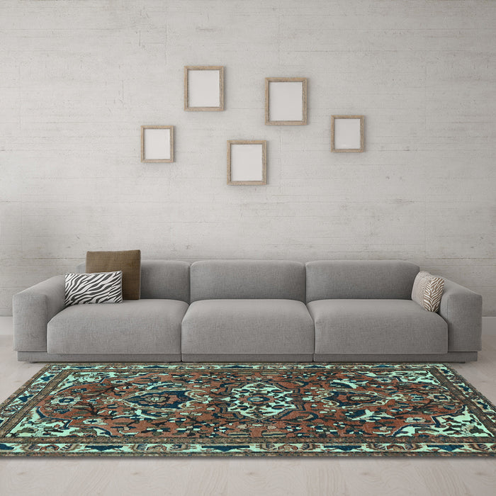 Machine Washable Persian Light Blue Traditional Rug in a Living Room, wshtr388lblu
