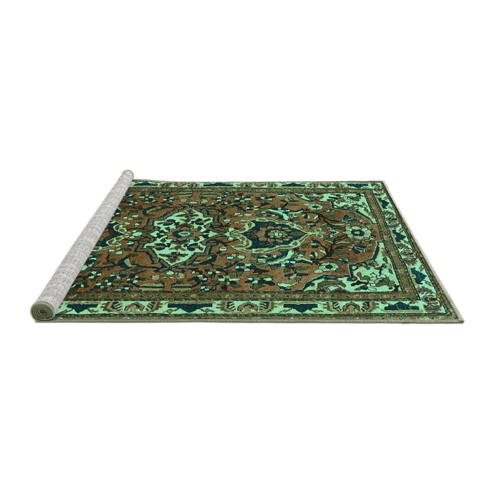 Sideview of Machine Washable Persian Turquoise Traditional Area Rugs, wshtr388turq
