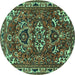 Round Machine Washable Persian Turquoise Traditional Area Rugs, wshtr388turq