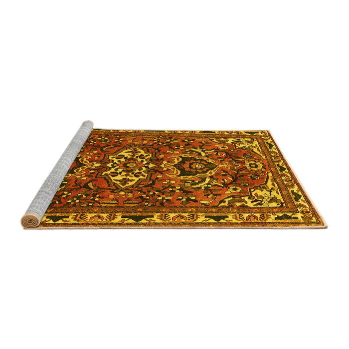 Sideview of Machine Washable Persian Yellow Traditional Rug, wshtr388yw