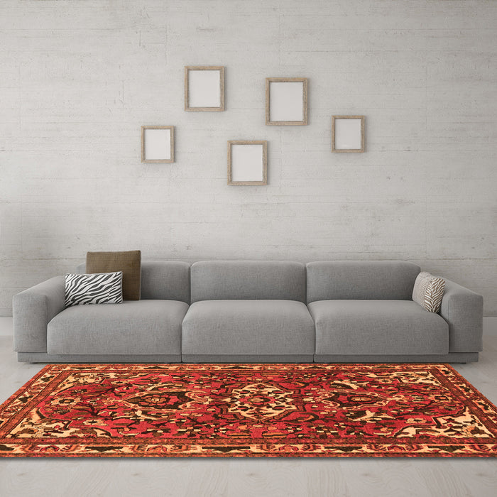 Machine Washable Persian Orange Traditional Area Rugs in a Living Room, wshtr388org