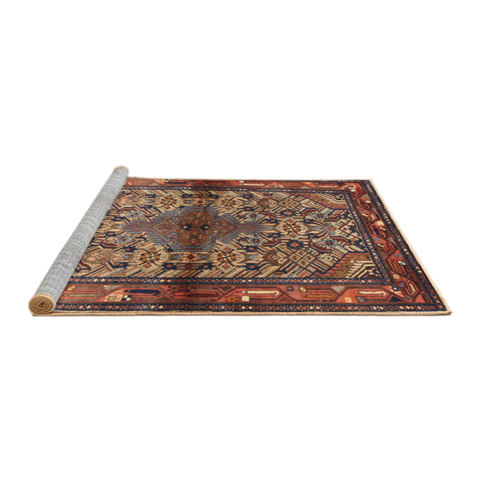 Sideview of Machine Washable Traditional Orange Brown Rug, wshtr3890