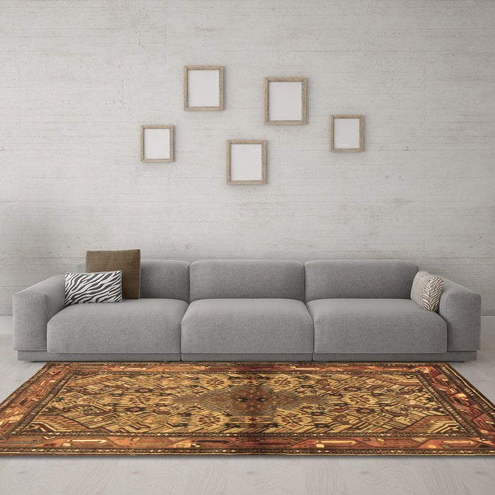 Machine Washable Persian Brown Traditional Rug in a Living Room,, wshtr3890brn