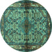 Round Machine Washable Persian Turquoise Traditional Area Rugs, wshtr3890turq