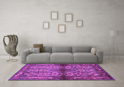 Machine Washable Persian Purple Traditional Area Rugs in a Living Room, wshtr3890pur