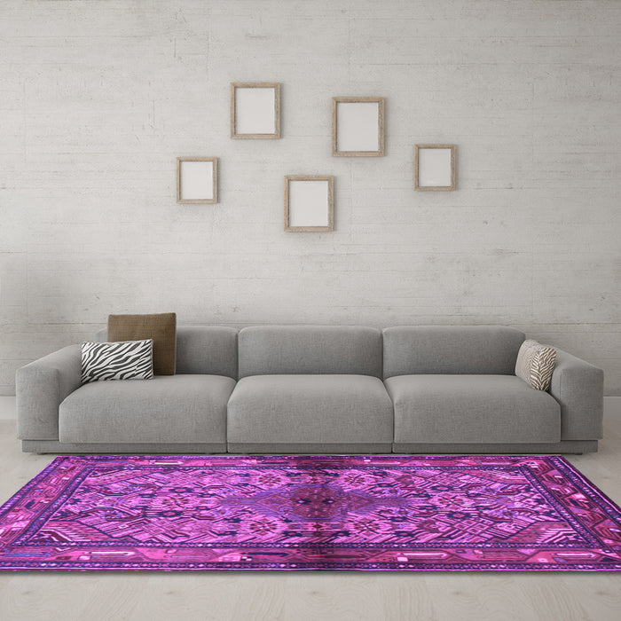 Machine Washable Persian Purple Traditional Area Rugs in a Living Room, wshtr3890pur