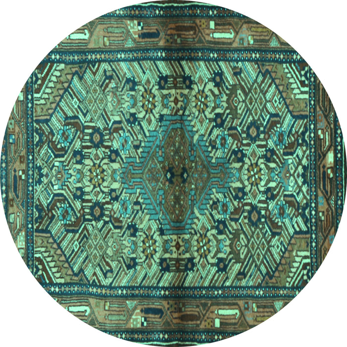 Round Persian Turquoise Traditional Rug, tr3890turq