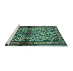 Sideview of Machine Washable Persian Turquoise Traditional Area Rugs, wshtr3890turq