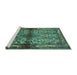 Sideview of Machine Washable Persian Turquoise Traditional Area Rugs, wshtr3890turq