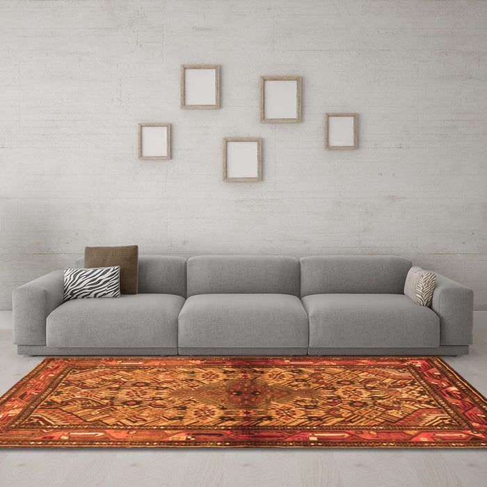 Machine Washable Persian Orange Traditional Area Rugs in a Living Room, wshtr3890org
