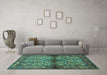 Machine Washable Persian Turquoise Traditional Area Rugs in a Living Room,, wshtr3890turq