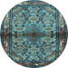 Round Machine Washable Persian Light Blue Traditional Rug, wshtr3890lblu