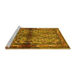 Sideview of Machine Washable Persian Yellow Traditional Rug, wshtr3890yw