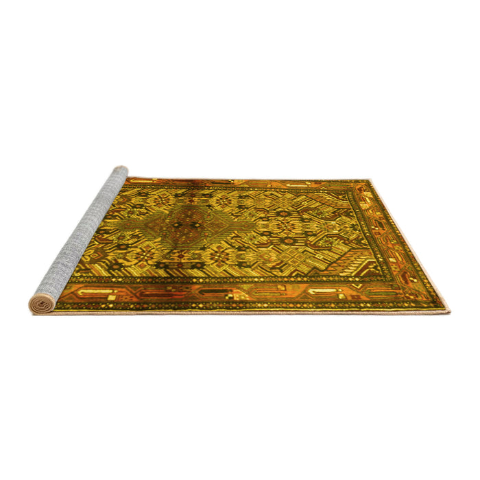 Sideview of Machine Washable Persian Yellow Traditional Rug, wshtr3890yw