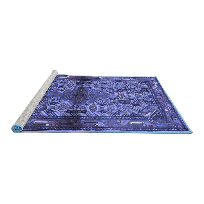Sideview of Machine Washable Persian Blue Traditional Rug, wshtr3890blu