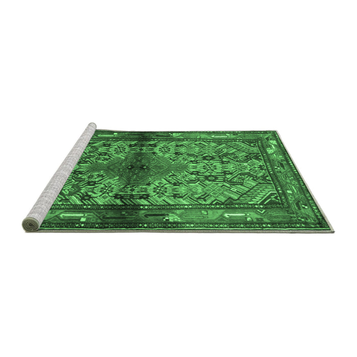 Sideview of Machine Washable Persian Emerald Green Traditional Area Rugs, wshtr3890emgrn