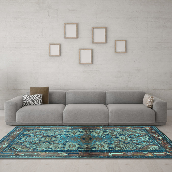 Machine Washable Persian Light Blue Traditional Rug in a Living Room, wshtr3890lblu