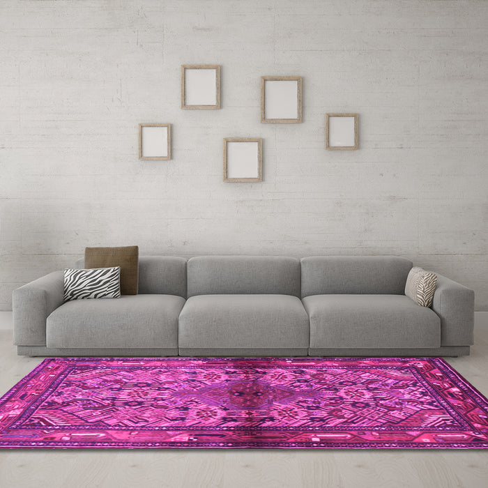 Machine Washable Persian Pink Traditional Rug in a Living Room, wshtr3890pnk