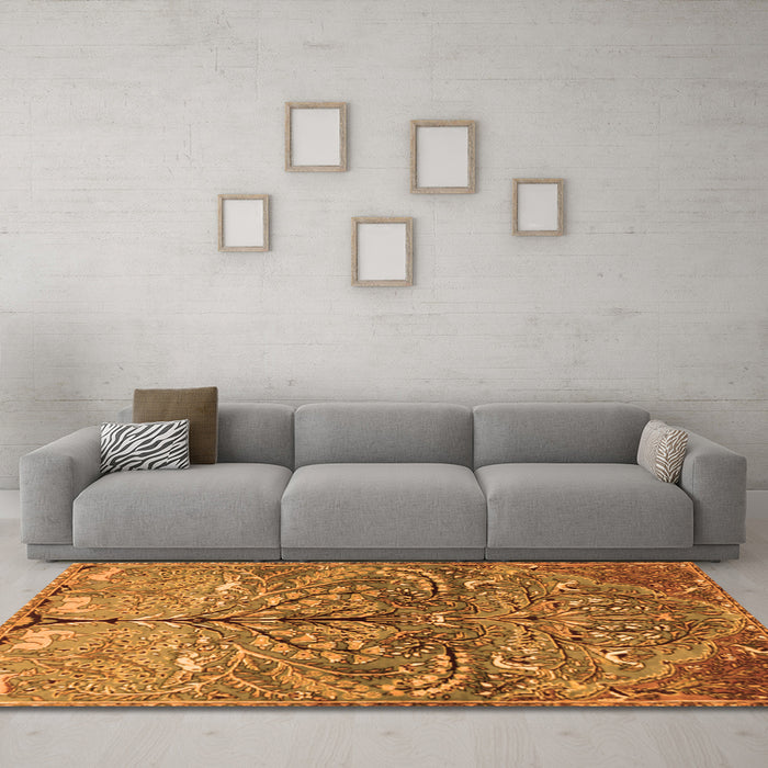 Machine Washable Persian Orange Traditional Area Rugs in a Living Room, wshtr3891org