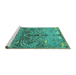 Sideview of Machine Washable Persian Turquoise Traditional Area Rugs, wshtr3891turq