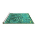 Sideview of Machine Washable Persian Turquoise Traditional Area Rugs, wshtr3891turq