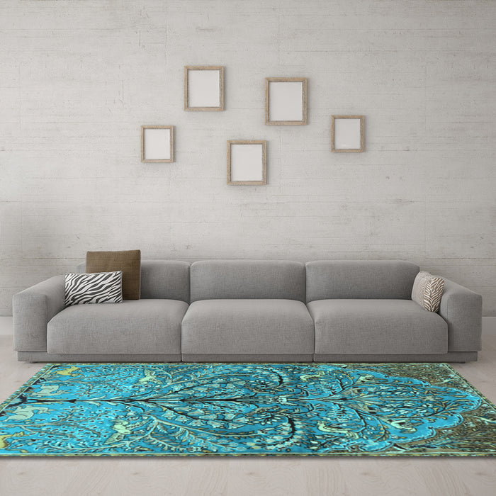 Machine Washable Persian Light Blue Traditional Rug in a Living Room, wshtr3891lblu
