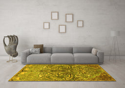 Machine Washable Persian Yellow Traditional Rug in a Living Room, wshtr3891yw