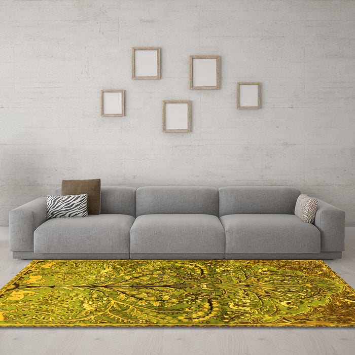 Machine Washable Persian Yellow Traditional Rug in a Living Room, wshtr3891yw