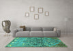 Machine Washable Persian Turquoise Traditional Area Rugs in a Living Room,, wshtr3891turq