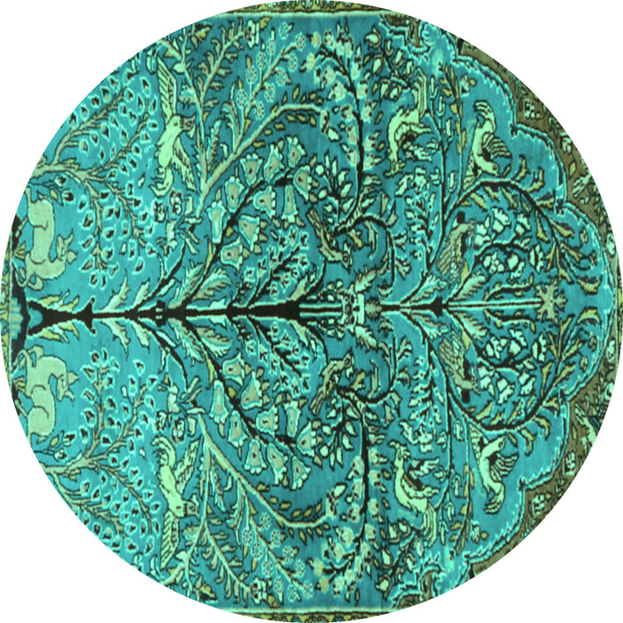 Round Machine Washable Persian Turquoise Traditional Area Rugs, wshtr3891turq