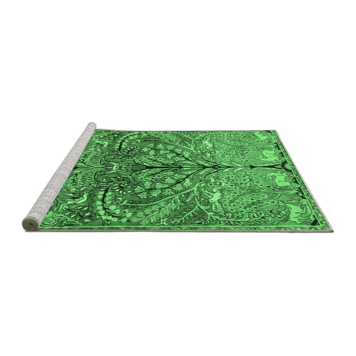 Sideview of Machine Washable Persian Emerald Green Traditional Area Rugs, wshtr3891emgrn