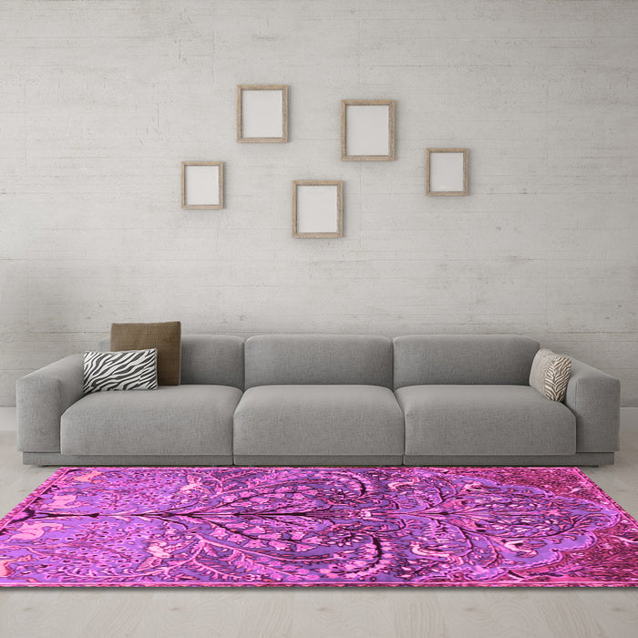 Machine Washable Persian Pink Traditional Rug in a Living Room, wshtr3891pnk