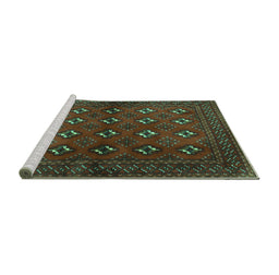 Sideview of Machine Washable Persian Turquoise Traditional Area Rugs, wshtr3892turq