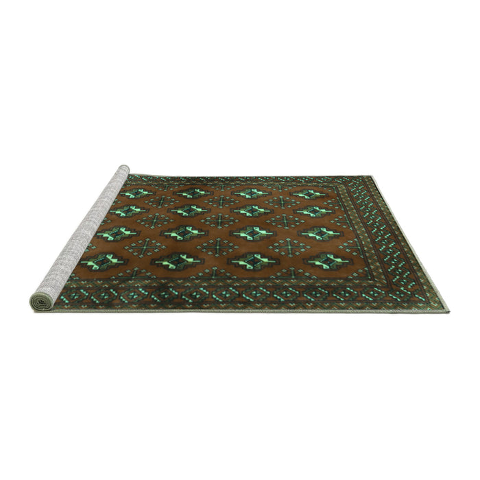 Sideview of Machine Washable Persian Turquoise Traditional Area Rugs, wshtr3892turq