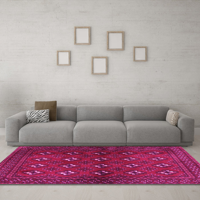 Machine Washable Persian Pink Traditional Rug in a Living Room, wshtr3892pnk
