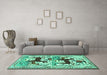 Machine Washable Persian Turquoise Traditional Area Rugs in a Living Room,, wshtr3893turq