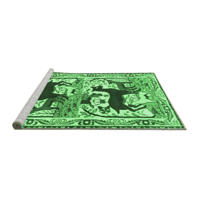 Sideview of Machine Washable Persian Emerald Green Traditional Area Rugs, wshtr3893emgrn