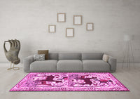 Machine Washable Persian Pink Traditional Rug, wshtr3893pnk