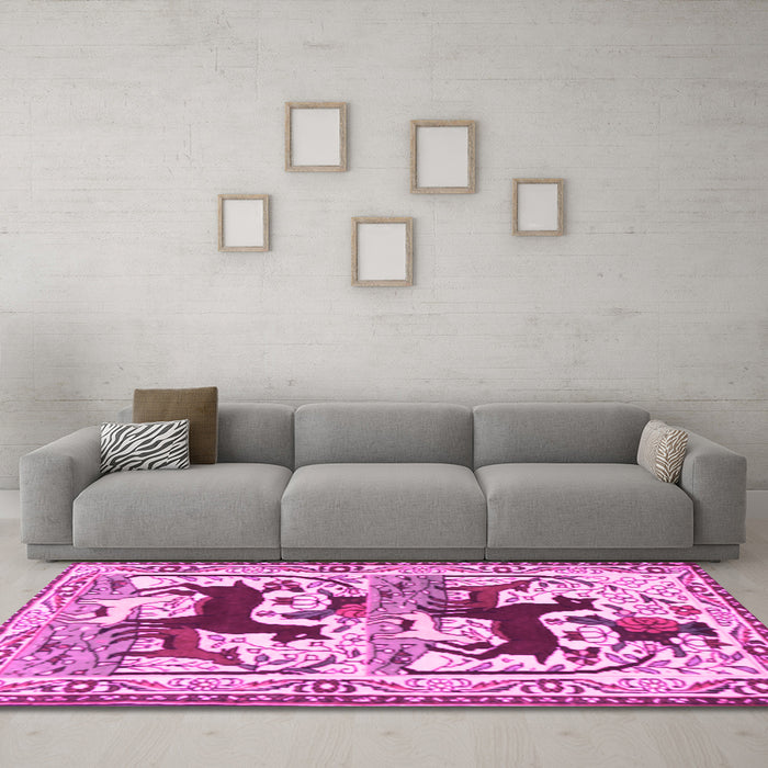 Machine Washable Persian Pink Traditional Rug in a Living Room, wshtr3893pnk