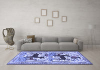 Machine Washable Persian Blue Traditional Rug, wshtr3893blu