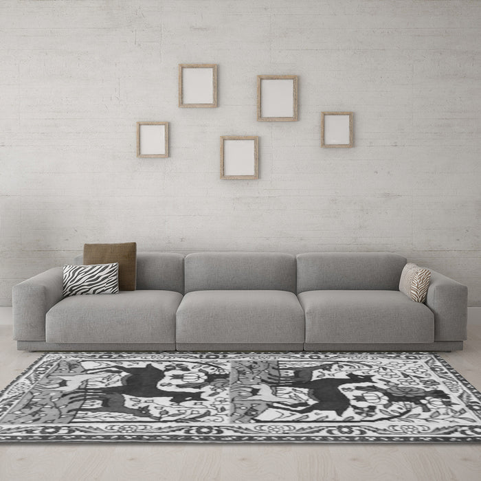 Machine Washable Persian Gray Traditional Rug in a Living Room,, wshtr3893gry