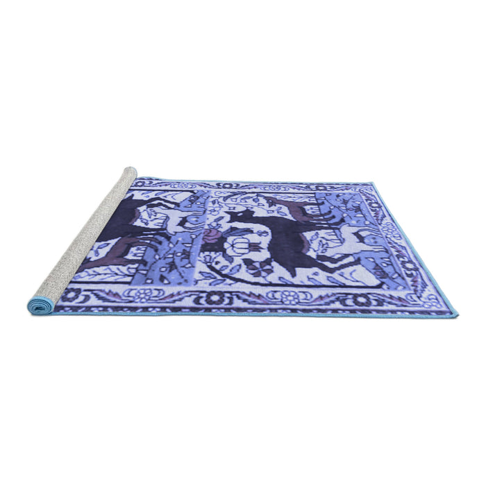 Sideview of Machine Washable Persian Blue Traditional Rug, wshtr3893blu