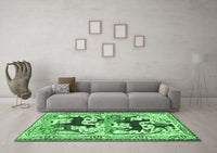 Machine Washable Persian Emerald Green Traditional Rug, wshtr3893emgrn