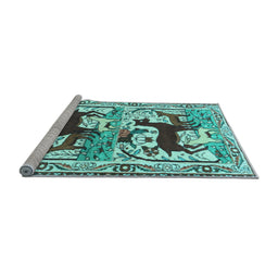 Sideview of Machine Washable Persian Light Blue Traditional Rug, wshtr3893lblu